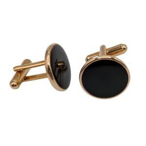 Black and Gold Tone Cufflinks 0.75" Diameter